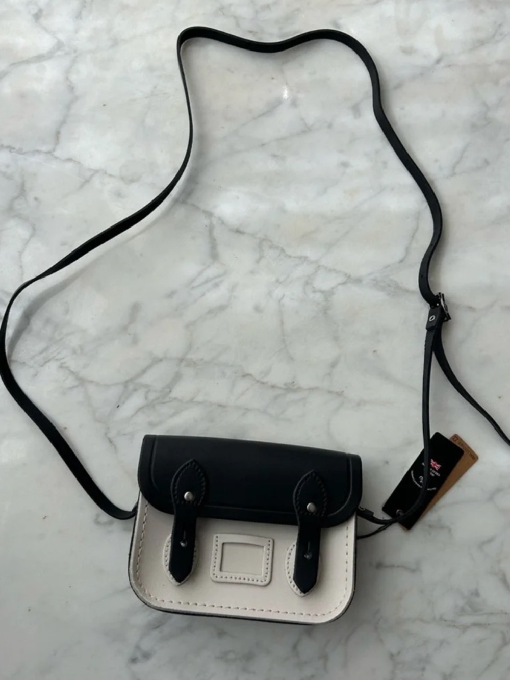 The Cambridge Satchel Company Black and Cream Mini Crossbody Satchel